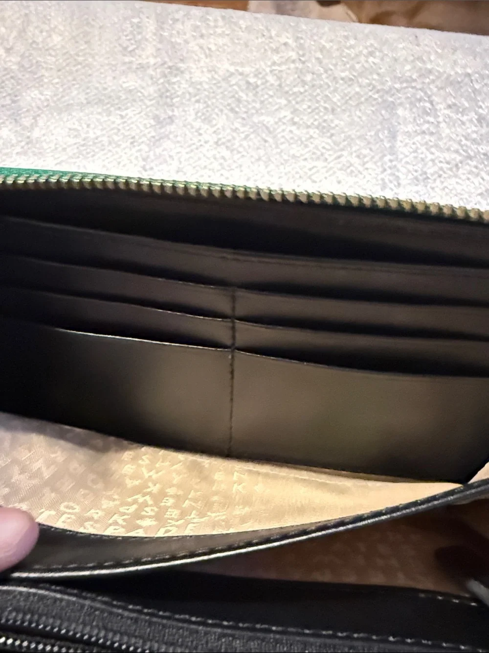 kate spade Green Patent Dot Zip Phone Wallet with Gold Plate